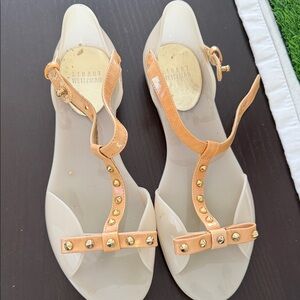 Stuart Weitzman Tan and Cream Studded Sandals